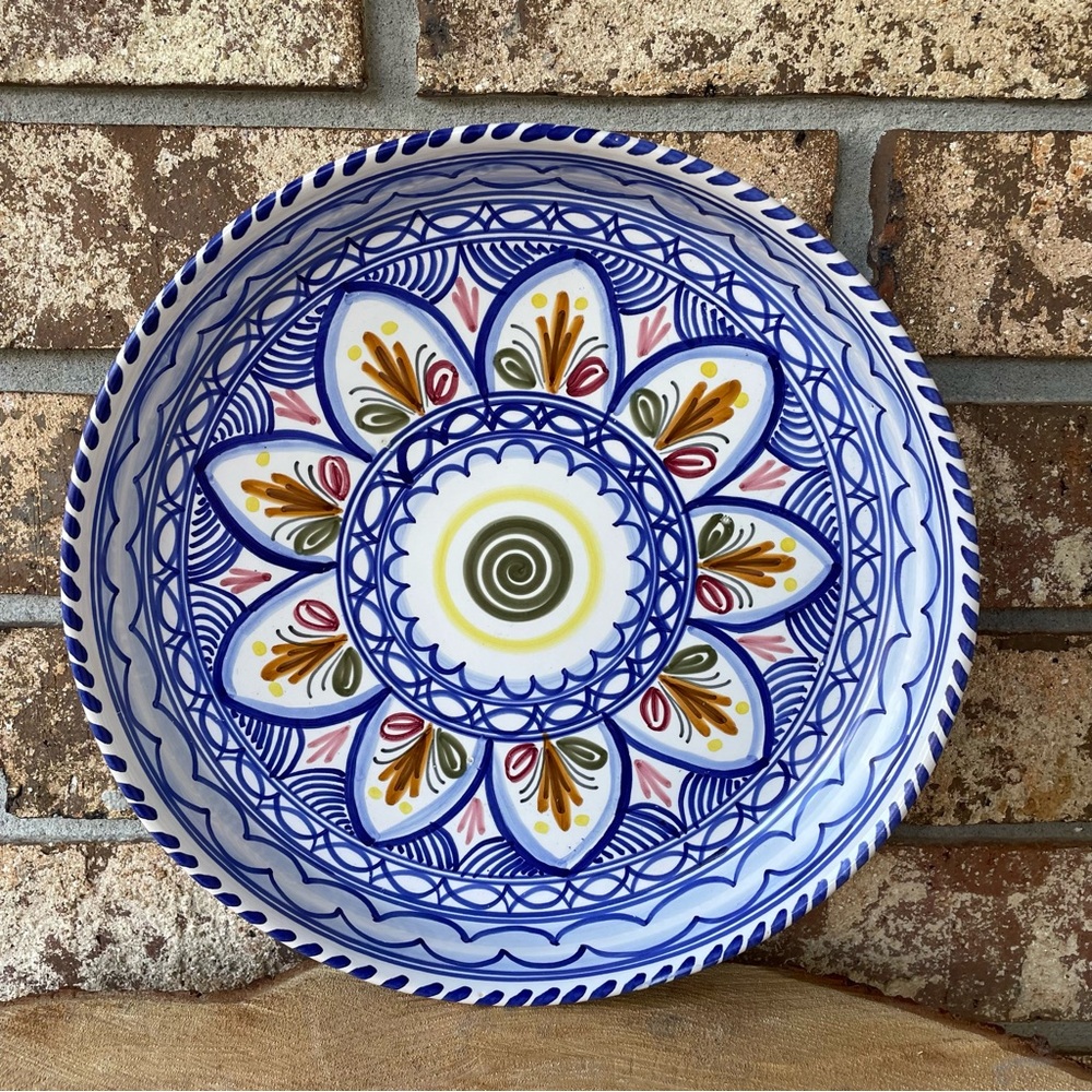 Artisan Pottery De La Cal Barreira Serving Bowl Puente Spain 10 1/2” Diameter